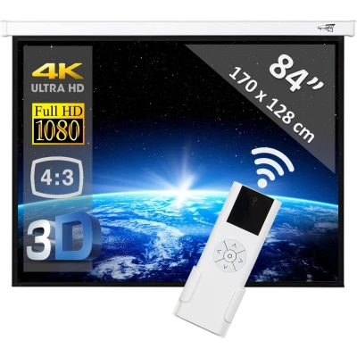 Afbeelding van Elektrisch projectiescherm 84&quot; (170 x 128cm) 4:3 mét afstandsbediening beamer scherm