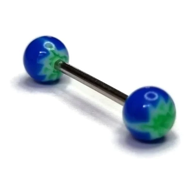 Afbeelding van Tongpiercing weedblad groen blauw