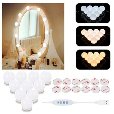 Afbeelding van Aourow Led schminklamp met schakelaar en 10 dimbare gloeilampen, spiegellamp in Hollywood stijl, USB kabel design 6 helderheidsniveaus 5 kleurmodi
