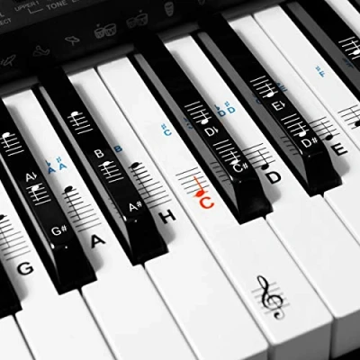 Afbeelding van kwmobile piano en keyboard stickers Eenvoudig muzieknoten leren Geschikt Voor 49, 61, 76, 88 toetsen witte zwarte Transparant