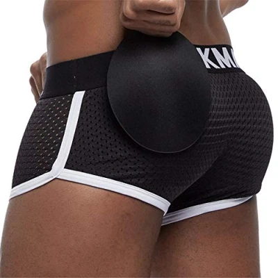 Afbeelding van JOCKMAIL Sexy Heren Boxer Shorts Ademend Mesh Mens Gewatteerde Ondergoed Boxers Push Up Cup Ondergoed, Zwart, L