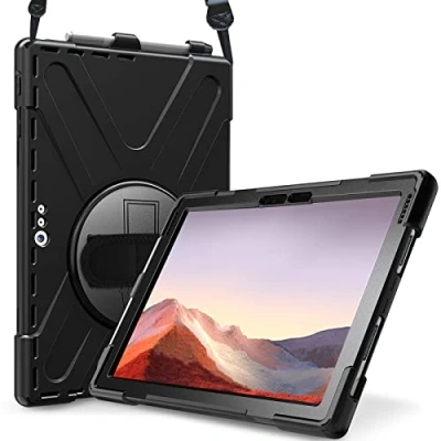 Afbeelding van ProCase Hoes met Polsband voor Microsoft Surface Pro 7 Plus/Pro 7/Pro 6/Pro 2017(5th Gen)/Pro 4/Pro LTE, Schokbestendige Hybride Robuuste Case Cover 360 Graden Rotatie Standaard Zwart