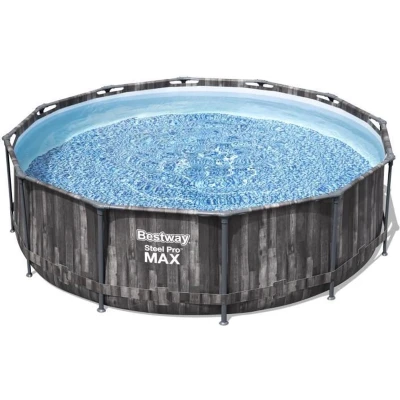 Afbeelding van BESTWAY SteelPro Max rond bovengronds zwembad Houtdecor 366 x 100 cm Patroonfilter Ladder Chemconnect diffusor