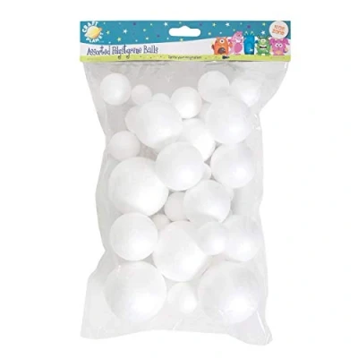 Afbeelding van Craft Planet Polystyreen ballen 40 stuks, wit, verschillende maten, voor kunst en knutselen, kinderen, basisvormen, perfecte basis, decoupage, schilderen, maken