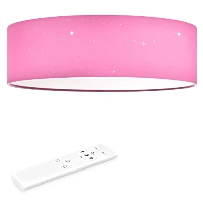 Afbeelding van Navaris LED plafondlamp rond 22W Ø 40 cm Stoffen plafonnière met warm wit licht en sterreneffect Dimbare lamp afstandsbediening Roze