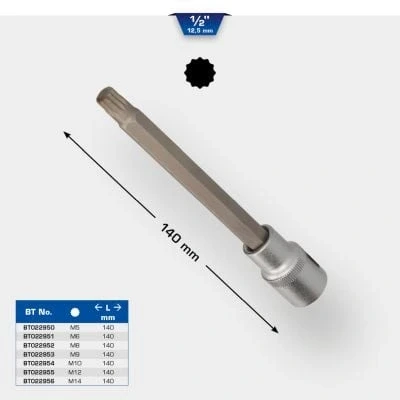 Afbeelding van BRILLIANT TOOLS BT022955 1/2&quot; veeltandbitdop, 140 mm lang, M12 [Aangedreven door KS TOOLS]