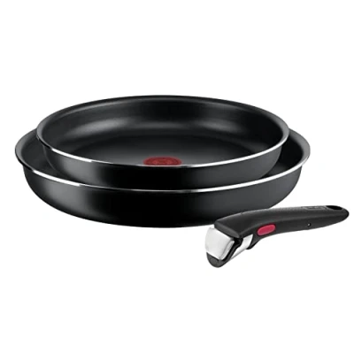 Afbeelding van Tefal Ingenio braadpanset, stapelbaar, eenvoudig te reinigen, antiaanbaklaag, verwijderbare handgreep, warmte indicator, L1599302, zwart, 3 delige set