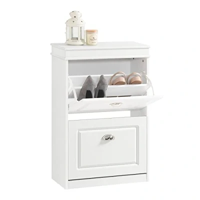 Afbeelding van SoBuy FSR78 W Schoenenkast met 2 Kleppen Schoenenrek Schoenenkipper Schuhkipper 4 Planken Wit BHT ca.: 54x83x24cm