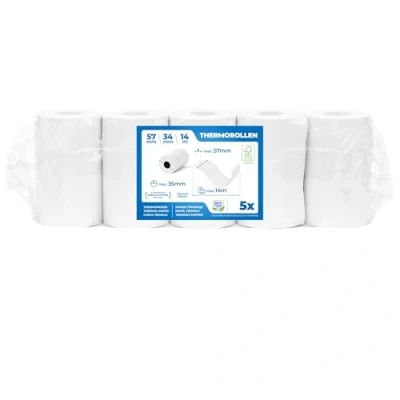 Afbeelding van 5 x EC Cash Thermorollen Breedte: 57 mm Diameter: 35 Schachtdiameter: 12 Lengte: 14 m voor bonprinters, Terminals, enz.