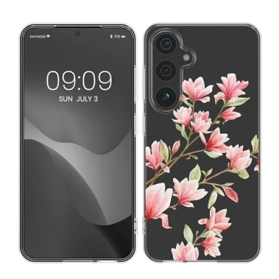 Afbeelding van kwmobile telefoonhoesje geschikt voor Samsung Galaxy S25 Hoesje smartphone in poederroze / wit transparant Magnolia design
