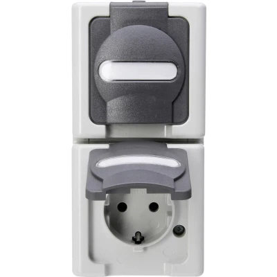 Afbeelding van Kopp 131456008 BlueElectric Compleet Wandcontactdoos met randaarde en klapdeksel spatwaterdicht Grijs 1 stuks