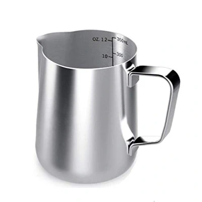 Afbeelding van Melkkannetje, melk pitcher 350ml / 12 fl.oz. melkkan van roestvrij staal, melkschuimkannetje opschuimen voor cappuccino en latte stijl, zilver