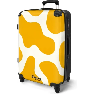 Afbeelding van NoBoringSuitcases.com® Koffer groot Rolkoffer lichtgewicht Wit met gele vlekken Reiskoffer 4 wielen Grote trolley XL 20 kg bagage