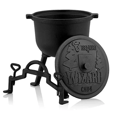 Afbeelding van BBQ Toro Wizard Toveringsketel, gietijzeren kookpan, pan met drie poten, deksel, beugel en borgschroeven, heksenketel (4 liter)