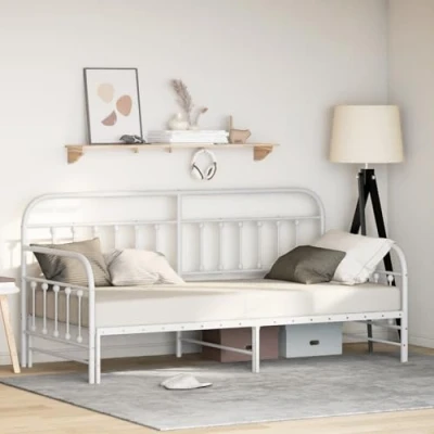 Afbeelding van vidaXL Dagbedframe met Uittrekbed Wit 107x203 cm Staal