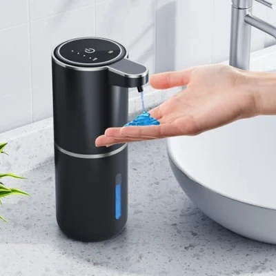 Afbeelding van automatische zeepdispenser, 380 ml, elektrische wandmontage, contactloze USB oplaadbaar met infrarood bewegingssensor voor badkamer, keuken, kantoor, zwart