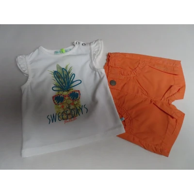Afbeelding van Ensemble Meisje T shirt + Short Ecru orange 3 maand 62