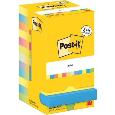 Afbeelding van Post It Notes Energetic, 100 vel, ft 76 x mm, 8 + 4 GRATIS memoblok