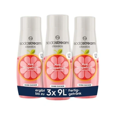 Afbeelding van SodaStream siroop 3 x roze grapefruit zonder suiker, 1 fles geeft 9 liter kant en klare drank, binnen enkele seconden bereid altijd vers