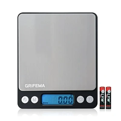 Afbeelding van GRIFEMA GA2003 Keukenweegschaal met LCD Scherm, Mini Roestvrijstalen Digitale Weegschaal, Precisieweegschaal 0,01g 500g , 2 AAA Batterijen