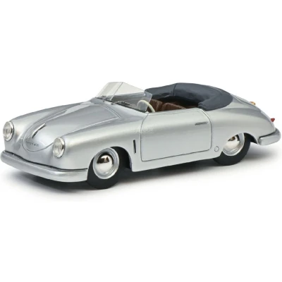Afbeelding van het 1:43 Diecast model van De Porsche 356 Gmund Cabriolet 1950 in Silver. fabrikant schaalmodel is Schuco.Dit alleen online beschikbaar.
