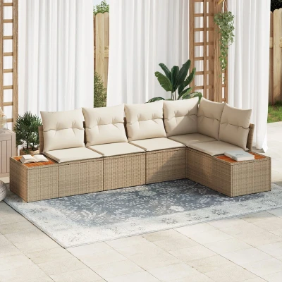 Afbeelding van vidaXL 5 delig tuinbankstel met kussens Beige Poly Rattan Acacia