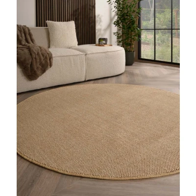 Afbeelding van Rond Laagpolig Vloerkleed Loom Beige 120 Cm