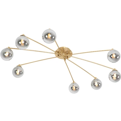 Afbeelding van QAZQA Moderne plafondlamp goud 8 lichts met smoke glas Athens