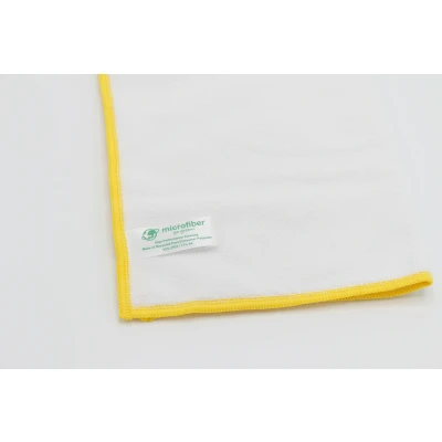 Afbeelding van Microvezeldoek 38x38 cm gerecycled microvezel 5 stuks wit met gele rand