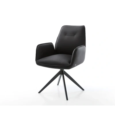 Afbeelding van DELIFE Draaistoel Zoa Flex echt leer zwart kruisframe breed 360 draaibaar rocker functie pocketveer kern