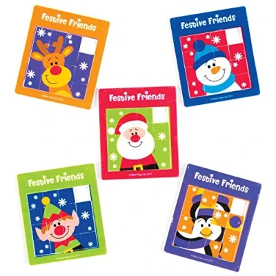 Afbeelding van Baker Ross AV825 Festive Friends Mini Sliding Puzzle Games Value Pack Nieuw kerstspeelgoed voor kinderen, perfect feest, buit, prijzentas en kousvuller (pakket van 5)