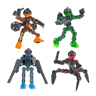 Afbeelding van Zing Klikbot, Serie 3 Guardians, Complete Set van 4 Poseable Actiefiguren met wapens, inclusief Blitz, Sabre, Barrage en Tempest, Doorschijnend, Stop Motion Animation Figuren
