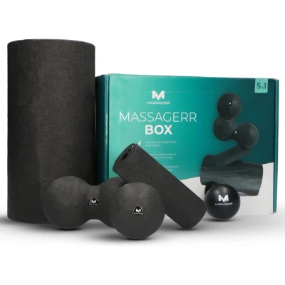 Afbeelding van Massagerr® Box Foamroller Set Triggerpoint Bal &amp; Duo Massagebal Foam Roller Massage Stressbal Zwart
