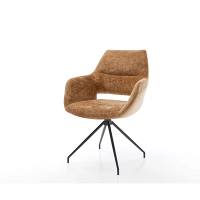 Afbeelding van DELIFE Draaistoel Yago Flex met armleuning chenille Roest kruisframe conisch zwart 180 draaibaar pocketveer kern