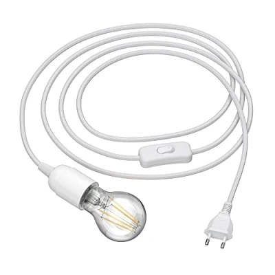 Afbeelding van ledscom.de 3m textiel kabel LEHA Stekker, schakelaar, wit + LED lamp warm 3 niveau dimmen: max. 963lm