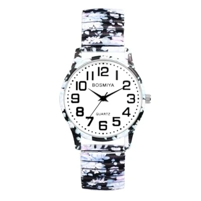 Afbeelding van JewelryWe Horloges dames roestvrij staal elastisch: vintage boho analoog kwarts polshorloge vrouwen stretch armband horloge met ultraheldere grote Arabische cijfers wijzerplaat,