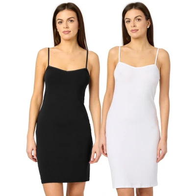 Afbeelding van Merry Style MS MS10 203 UW 2P Dames Onderjurk 2 Pack Nachthemd kort V neck verstelbare Spaghetti bandjes Viscose Zwart/wit (2Pack) 4XL