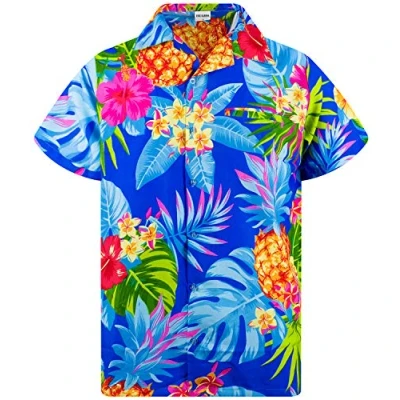 Afbeelding van Funky Hawaiiaans Overhemd, Hawaii Korte Mouw, Pineapple, Blauw, XL