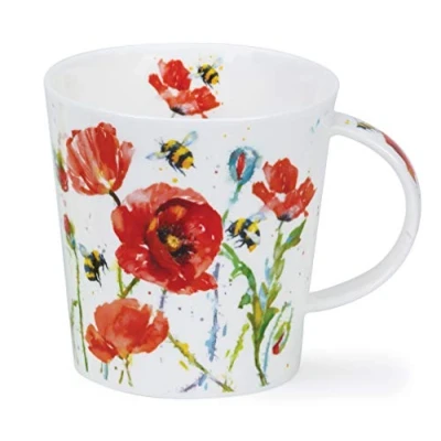 Afbeelding van Dunoon Fine Bone China Mok Gemaakt in Engeland Cairngorm Vorm Drukke Bijen Patroon 480ml Vaatwasmachinebestendig (Poppy)