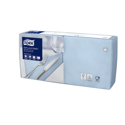 Afbeelding van Tork Soft Lunchservet 33x33cm 3 laags 1/4 vouw Lichtblauw 477871