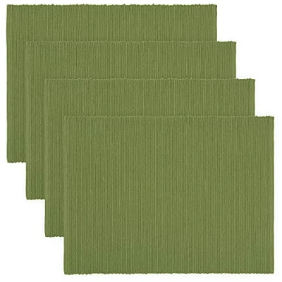 Afbeelding van decoratieve 4 sets placemats voor eettafel 35x46 cm, 100% geribbeld katoen, machinewasbaar, mosgroen