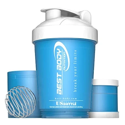 Afbeelding van Best Body Nutrition Eiwitshaker US Bottle blauw/wit proteïne shaker BPA vrij 600ml