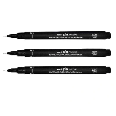 Afbeelding van UNI BALL PIN DRAWING PEN FINELINER ULTRA FINE LINE Marker 0.1mm BLACK Ink [Pack van 3]