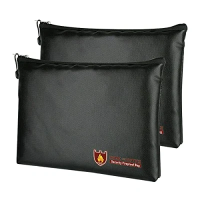Afbeelding van Vuurvaste documententassen, 2 stuks, 34 x 25 cm, waterdichte vuurbestendige tas, kluis, vuurvast, bankbiljetten, grote capaciteit, aktetas voor documenten/geld/paspoort/bankbestand en contant geld