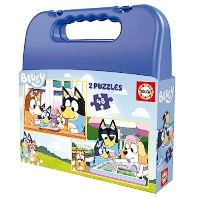 Afbeelding van Educa Set van twee puzzels met 48 delen de figuren Bluey gepresenteerd in een prachtige koffer om ze te bewaren. Wij raden aan vanaf 5 jaar (19831)
