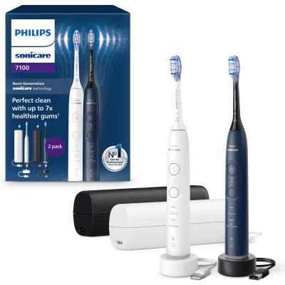 Afbeelding van Philips Sonicare 7100 elektrische tandenborstel, sonische tandenborstel met app, 4 poetsstanden en 3 intensiteitsniveaus, drukwaarschuwing, EasyStart, SmartTimer, wit marineblauw, model HX7429/01