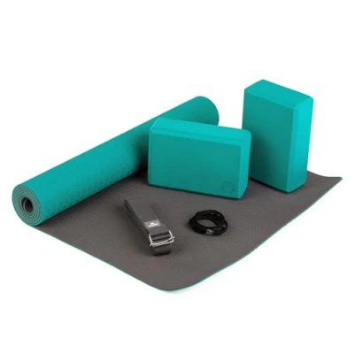 Afbeelding van Bodhi Complete yoga starterset, set bestaande uit: 1 yogamat van TPE, 2 yogabricks EVA (schuimrubber) en riem katoen beginnersset voor beginners (petrol)