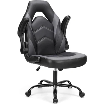 Afbeelding van Gamingstoel PU lederen computerstoel ergonomische bureaustoel met lendensteun, in hoogte verstelbare rollende bureaustoelen opklapbare armleuningen