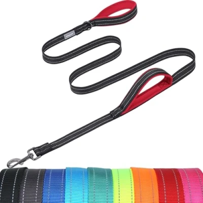 Afbeelding van Vivaglory Hond Lead Traffic Gevoerde Twee Handgrepen, Zware Duty Reflecterende Loodlijnen voor Controle Veiligheid Training Leash Kleine tot Grote Honden, 5 FT x 1&quot; Wide, Zwart