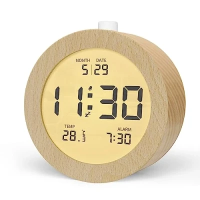 Afbeelding van aboveClock Digitale wekker, werkt op batterijen, tafelklok, lcd alarm, wekker van hout met temperatuurweergave, snooze, achtergrondverlichting voor slaapkamer, bureau, reizen,